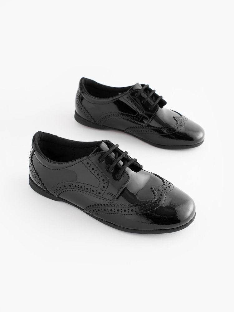 Črn patent - Usnje Brogue čipke-Up Šolski čevlji - Slika 1 iz 8 Črn patent - Usnje Brogue čipke-Up Šolski čevlji - Slika 1 iz 8