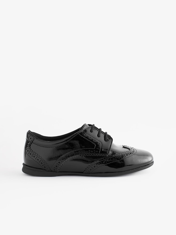 Črn patent - Usnje Brogue čipke-Up Šolski čevlji - Slika 2 iz 8 Črn patent - Usnje Brogue čipke-Up Šolski čevlji - Slika 2 iz 8