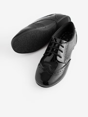 Black Patent Wide Fit (G) Leather Brogue Lace-Up School Shoes - Image 3 of 8