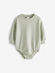 Mint Green Cosy Sweat Jersey Bubble Bum Baby Romper - Image 1 of 6