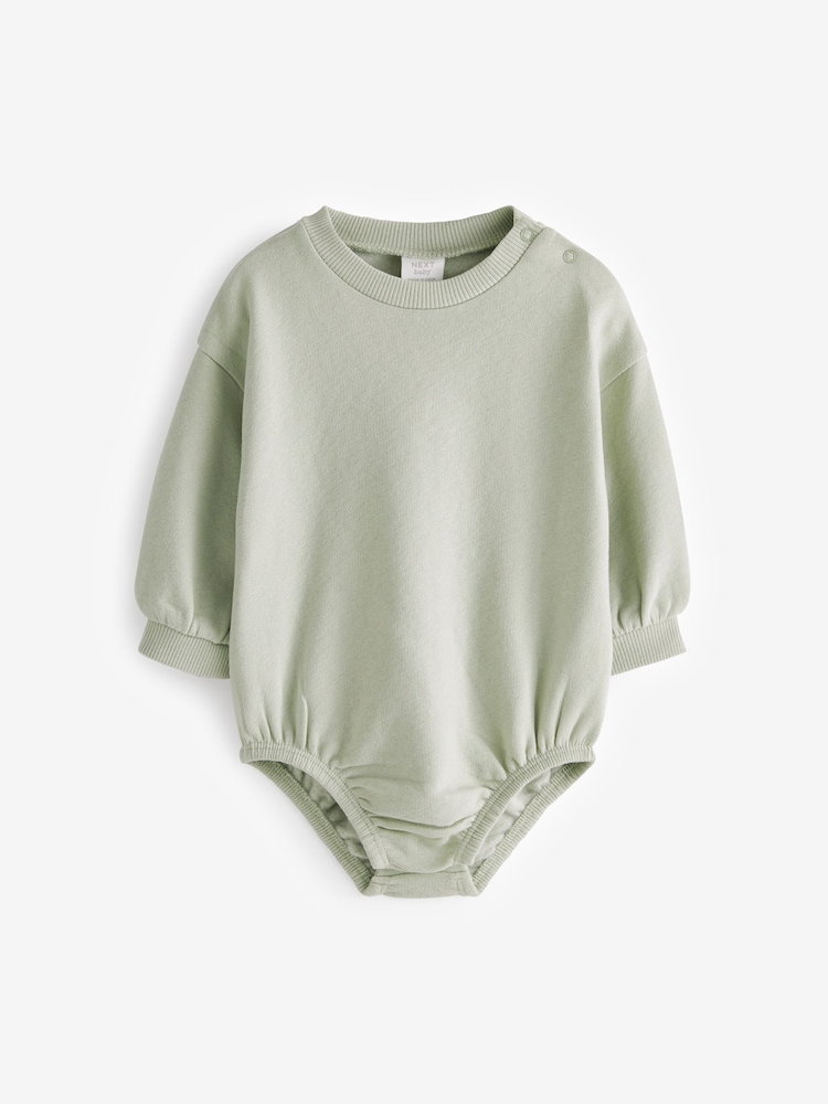 Mint Green Cosy Sweat Jersey Bubble Bum Baby Romper - Image 1 of 6