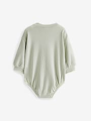 Mint Green Cosy Sweat Jersey Bubble Bum Baby Romper - Image 2 of 6