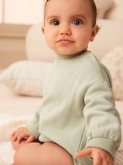 Mint Green Cosy Sweat Jersey Bubble Bum Baby Romper - Image 4 of 6