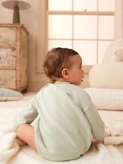 Mint Green Cosy Sweat Jersey Bubble Bum Baby Romper - Image 5 of 6