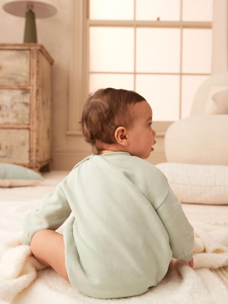 Mint Green Cosy Sweat Jersey Bubble Bum Baby Romper - Image 5 of 6