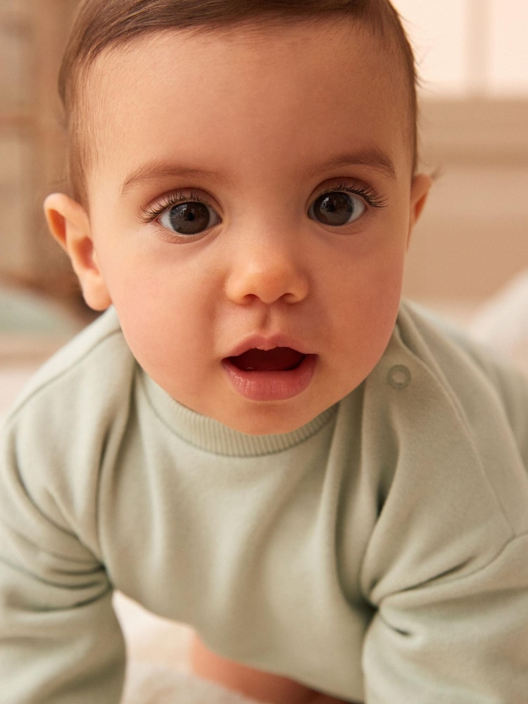 Mint Green Cosy Sweat Jersey Bubble Bum Baby Romper - Image 6 of 6