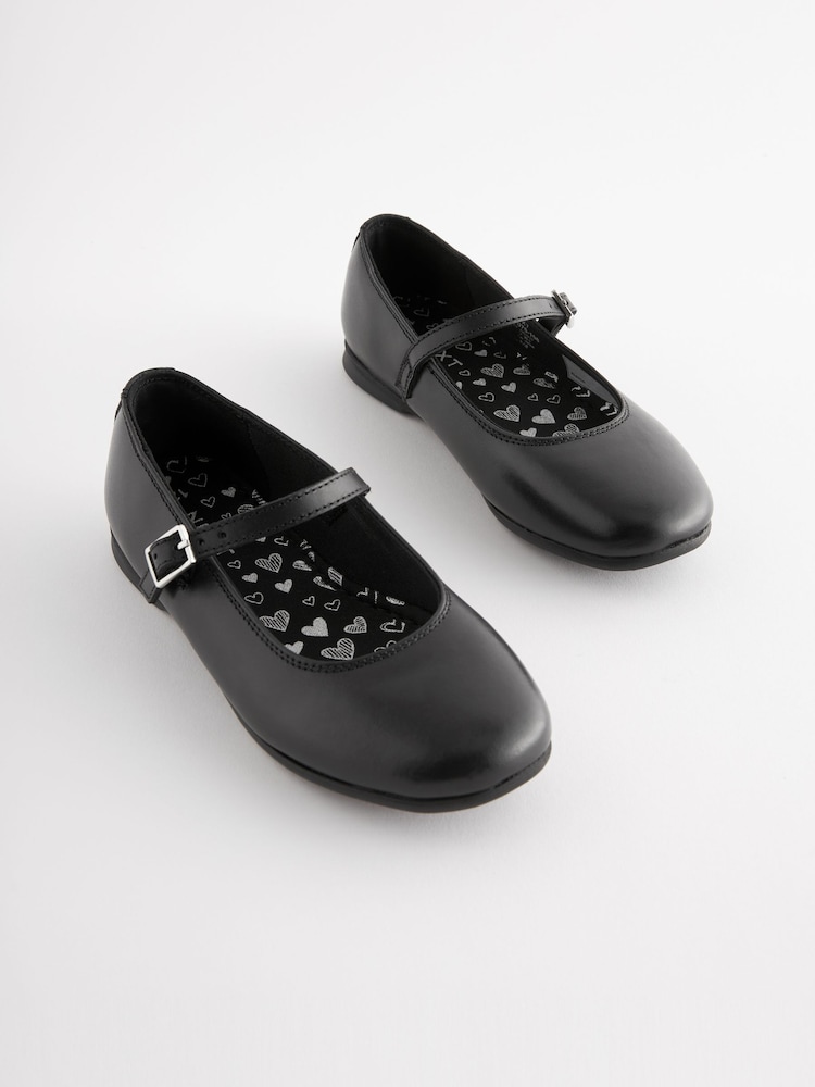 Matt Black Wide Fit (G) Leather Mary Jane School Shoes - Image 1 of 8