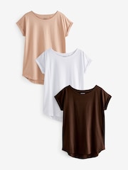 White/Brown/Neutral 100% Cotton Cap Sleeve T-Shirts 3 Pack - Image 1 of 8