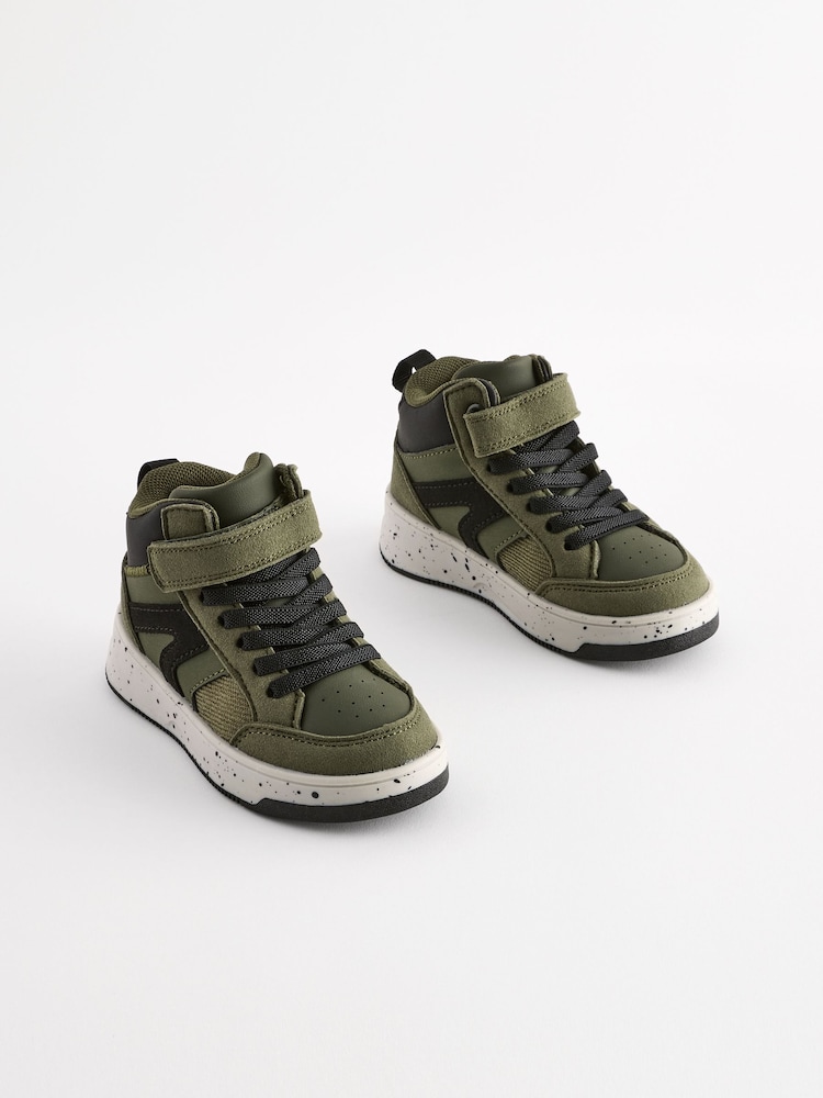 Green Elastic Lace Touch Fastening High Top Trainers - Image 1 of 6 Green Elastic Lace Touch Fastening High Top Trainers - Image 1 of 6
