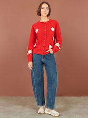 Yumi Red Daisy Stitch Cardigan - Image 3 of 5
