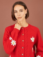 Yumi Red Daisy Stitch Cardigan - Image 4 of 5