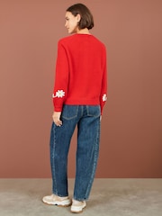 Yumi Red Daisy Stitch Cardigan - Image 5 of 5