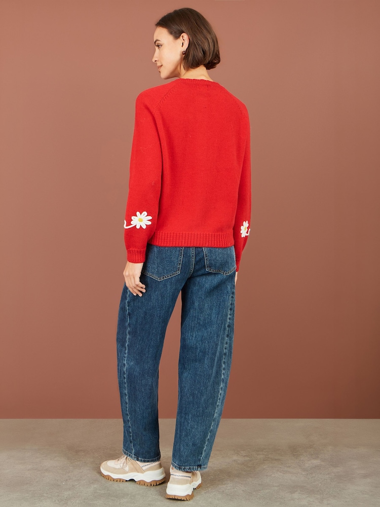 Yumi Red Daisy Stitch Cardigan - Image 5 of 5 Yumi Red Daisy Stitch Cardigan - Image 5 of 5
