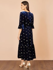 Yumi Blue Velvet Embroidered Midi Dress - Image 5 of 5