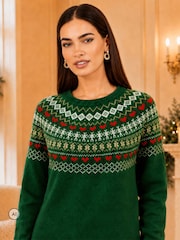 Yumi Green Relaxed Fairisle Jumper - Image 2 of 4