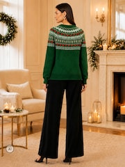 Yumi Green Relaxed Fairisle Jumper - Image 3 of 4