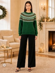 Yumi Green Relaxed Fairisle Jumper - Image 4 of 4