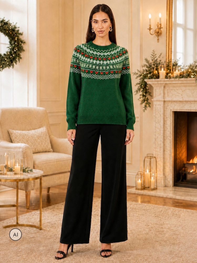 Yumi Green Relaxed Fairisle Jumper - Image 4 of 4 Yumi Green Relaxed Fairisle Jumper - Image 4 of 4