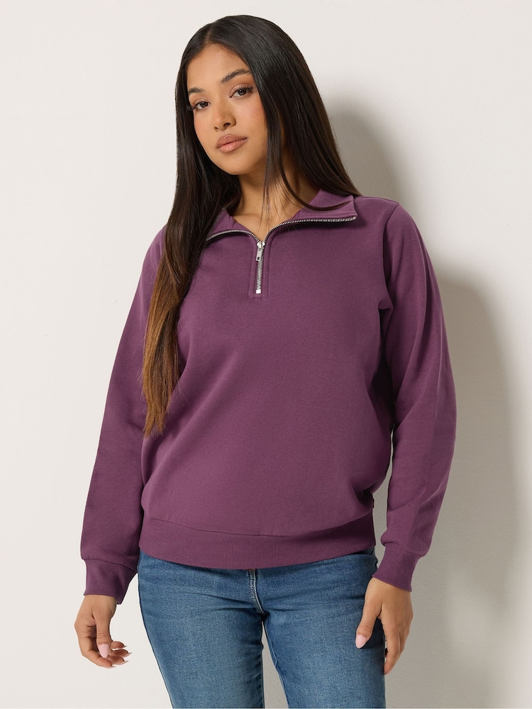 M&Co Purple Petite Half Placket Sweatshirt - Image 1 of 7 M&Co Purple Petite Half Placket Sweatshirt - Image 1 of 7