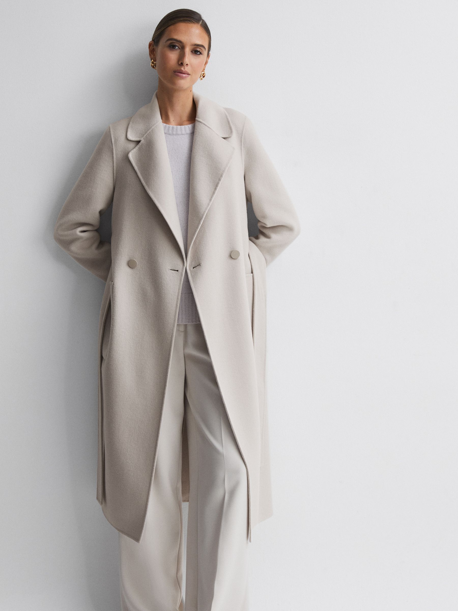 Buy Reiss Stone Lucia Petite Long Wool Blend Blindseam Coat from Next Luxembourg