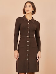Yumi Rib Knit Midi Košulja haljina sa Snaffle Kaiševi - Slika 1 od 5