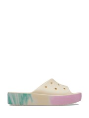 Crocs White/Cream Adults Classic Patterned Platform Slides - Image 1 of 5