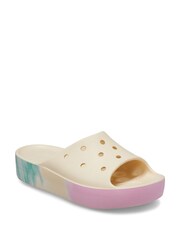 Crocs White/Cream Adults Classic Patterned Platform Slides - Image 2 of 5