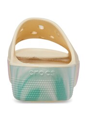 Crocs White/Cream Adults Classic Patterned Platform Slides - Image 4 of 5