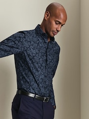 Charles Tyrwhitt Blue Non-Iron Stretch Floral Print Slim Fit Shirt - Image 1 of 7