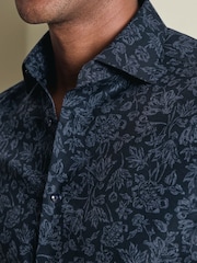Charles Tyrwhitt Blue Non-Iron Stretch Floral Print Slim Fit Shirt - Image 3 of 7