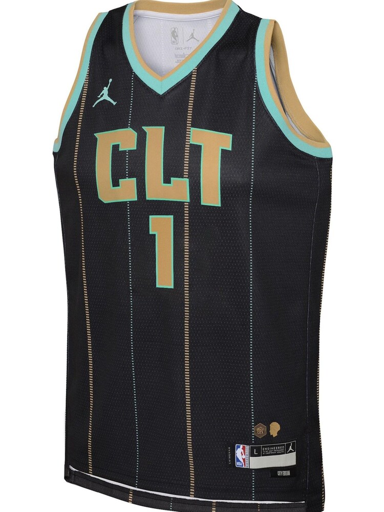 Nike Black Charlotte Hornets Jordan Brand City Edition Swingman Jersey 22 - LaMelo Ball Youth - Image 2 of 3