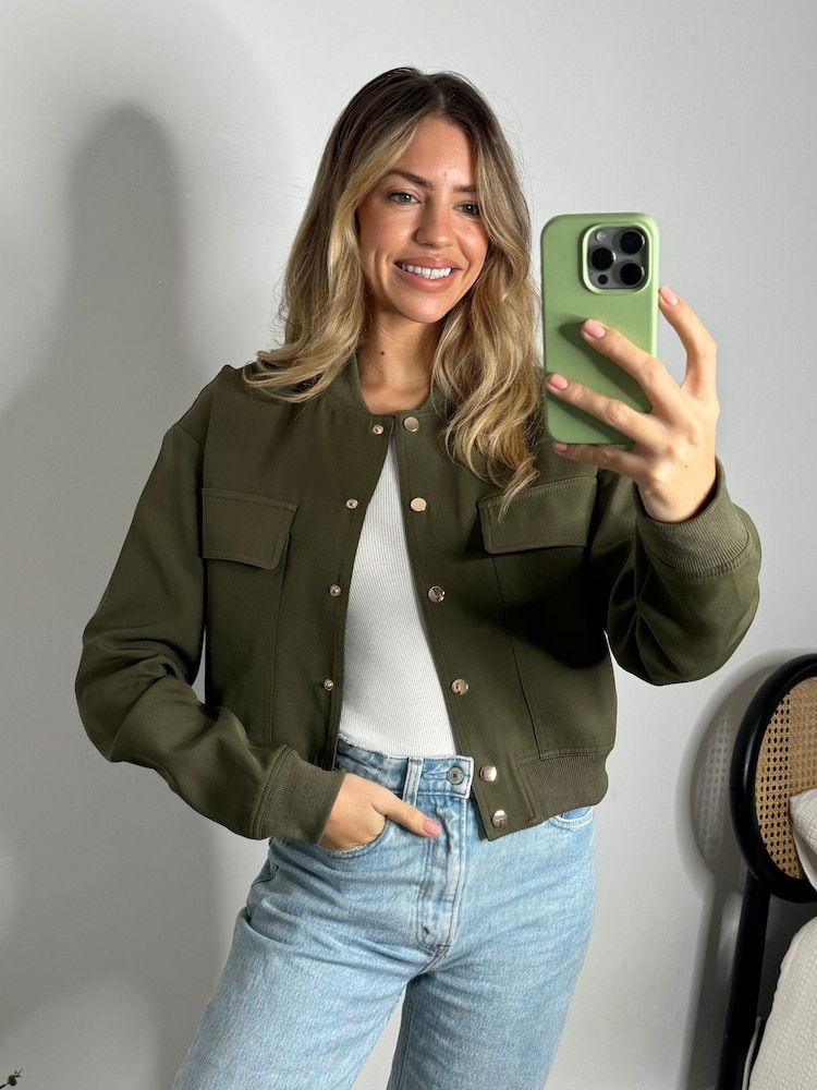 Style Cheat Green Maryam Cropped Bomber Jacket - Image 1 of 5 Style Cheat Green Maryam Cropped Bomber Jacket - Image 1 of 5