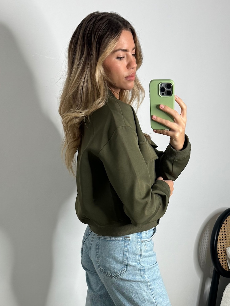 Style Cheat Green Maryam Cropped Bomber Jacket - Image 2 of 5 Style Cheat Green Maryam Cropped Bomber Jacket - Image 2 of 5