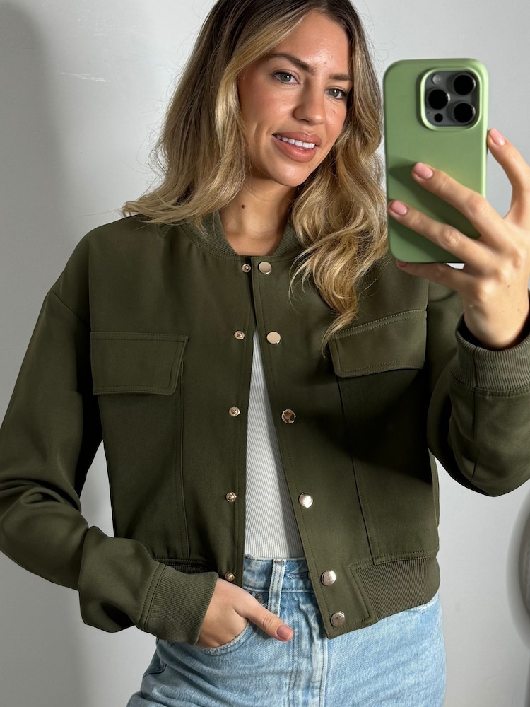 Style Cheat Green Maryam Cropped Bomber Jacket - Image 5 of 5 Style Cheat Green Maryam Cropped Bomber Jacket - Image 5 of 5