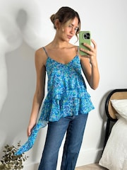 Style Cheat Blue Catalina Ruffle Floral Chiffon Tiered Cami Blouse - Image 2 of 4