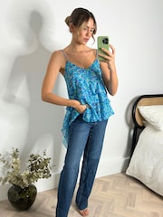 Style Cheat Blue Catalina Ruffle Floral Chiffon Tiered Cami Blouse - Image 4 of 4