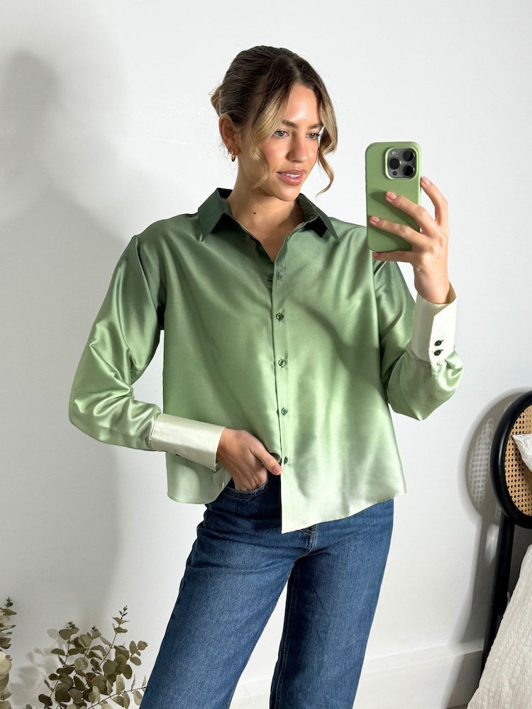 Style Cheat Green Evelyn Ombre Oversized Shirt - Image 4 of 4