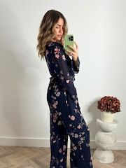 Style Cheat Blue Harper Frill Tie Back Jumpsuit - Image 2 of 4