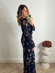 Style Cheat Blue Harper Frill Tie Back Jumpsuit - Image 3 of 4