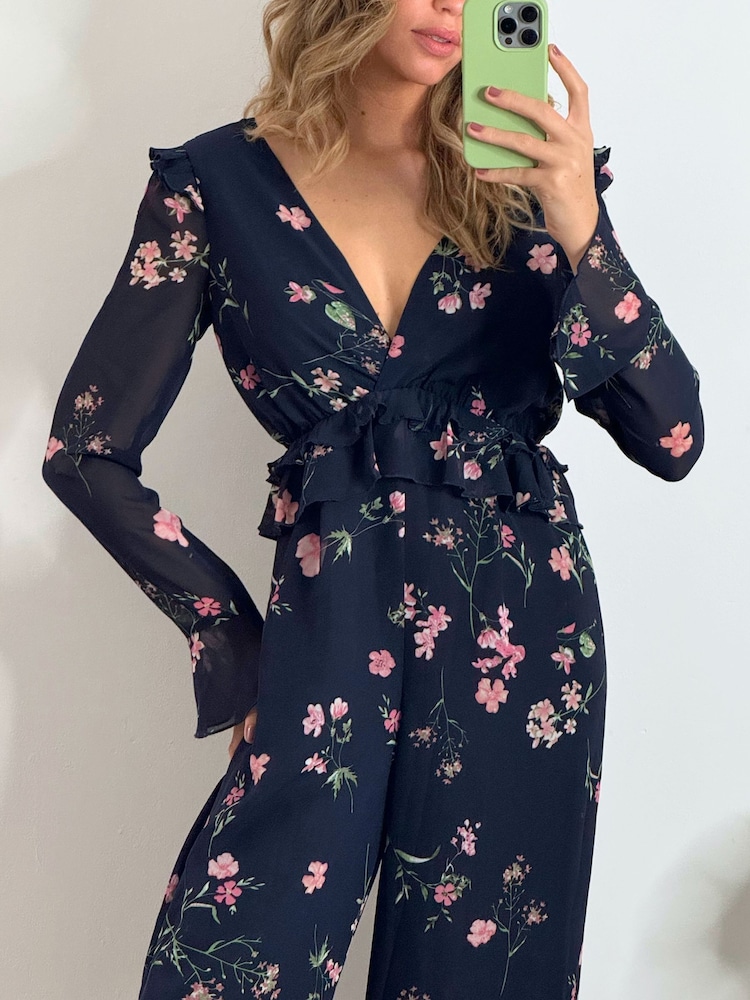 Style Cheat Blue Harper Frill Tie Back Jumpsuit - Image 4 of 4