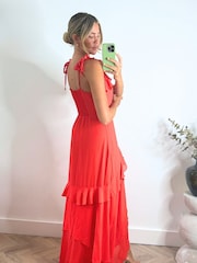 Style Cheat Red Bella Frill Midi Dress - Image 2 of 4