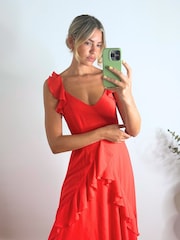 Style Cheat Red Bella Frill Midi Dress - Image 3 of 4