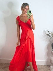 Style Cheat Red Bella Frill Midi Dress - Image 4 of 4