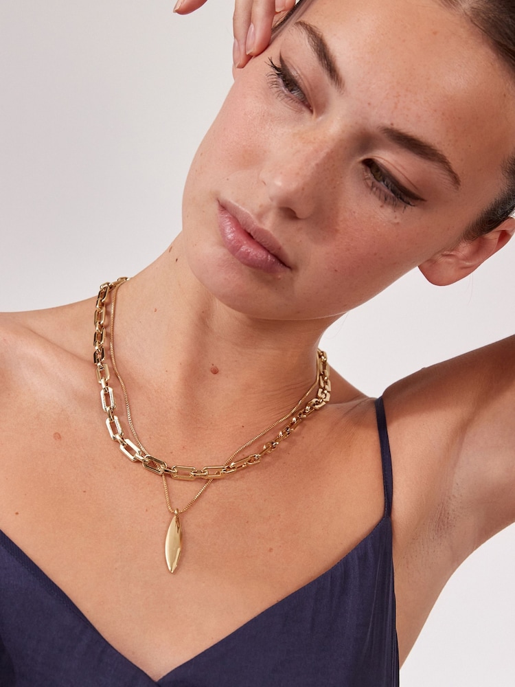 Gold Tone Two Row Chain Necklace - Image 1 of 5