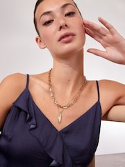 Gold Tone Two Row Chain Necklace - Image 3 of 5