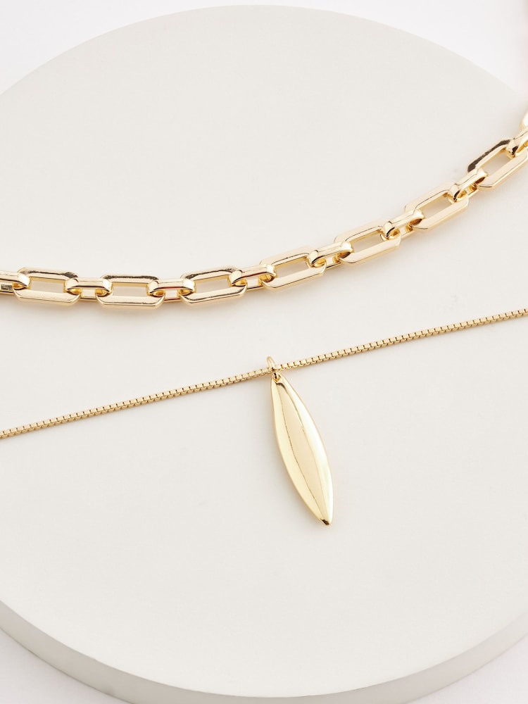 Gold Tone Two Row Chain Necklace - Image 5 of 5