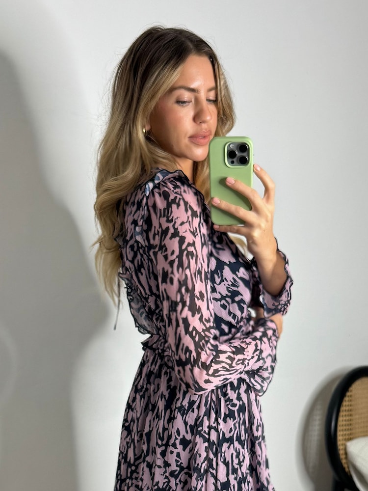 Style Cheat Pink Birdie Frill Tie Back Dress - Image 5 of 5