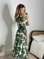 Style Cheat Green Daphne Belted Shirt Midaxi Dress - Image 3 of 5