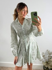 Style Cheat Green Myla Mini Rope Tie Shirt Dress - Image 1 of 4