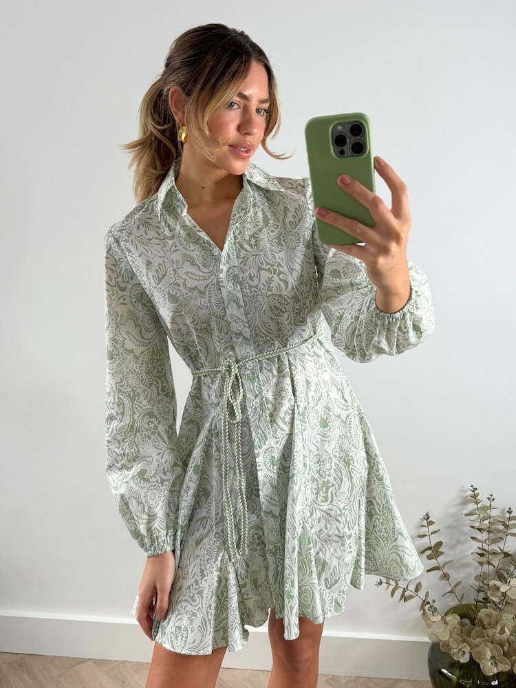 Style Cheat Green Myla Mini Rope Tie Shirt Dress - Image 1 of 4